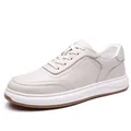 Zapatillas de cuero genuino blanco roto para hombre con un elegante diseño de cordones - 38 / Estilo de Zapato Individual / Blanco Roto