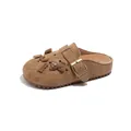 Brown children's suede clogs with cute charms and adjustable buckle strap - Size 26 Inner Length 17.3cm / Khaki