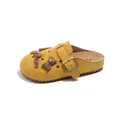 Yellow suede-like children's Birkenstock style clog featuring a cute bear charm and adjustable buckle - Size 26 Inner Length 17.3cm / Yellow