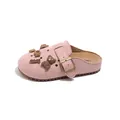 Children's pink suede clogs with cute bear and rabbit charms, comfy Birkenstock style - Size 26 Inner Length 17.3cm / Pink