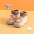 Khaki infant walker shoe socks with cute bear pattern and warm fleece lining for winter - 18-19 (11.5CM) / Khaki (825)