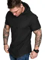 Vue détaillée d'un t-shirt à capuche noir pour hommes en tissu flammé texturé - S / Hauts / Noir