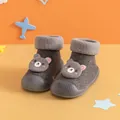 Thickened warm winter infant walking shoes socks with cute bear design and soft rubber sole - 18-19 (11.5CM) / Gray (825)