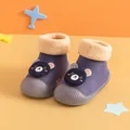 Warm purple baby walking shoe-socks featuring a cute bear design and thick fleece lining - 18-19 (11.5CM) / Navy Blue (825)