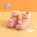 Cozy pink winter baby walking socks shoes with cute bear face and thick warm fleece lining - 18-19 (11.5CM) / Pink (825)