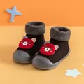 Chaussons chaussettes d'hiver pour bébé avec semelle souple et mignon petit ours rouge - Noir (825)