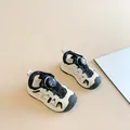 Stylish black and white kids' closed-toe sandals with easy dial-up knob closure system - Size 32 (Length 20.3cm) / Beige-Black