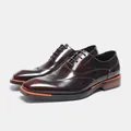 Klassische burgunderrote Oxford-Schuhe aus glänzendem Leder für Herren mit orangefarbenem Akzent - 38 / Burgunder