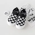 Baby walking shoes with black and white checkerboard knit pattern and soft non-slip sole - Checkerboard Walking Shoes (A26) / Size 13 (Inner Length 11.5cm) / Black Plaid