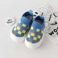 Blue and yellow checkered baby walking shoes with soft non-slip rubber soles for infants - Checkerboard Walking Shoes (A26) / Size 13 (Inner Length 11.5cm) / Blue Plaid