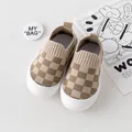 Infant checkered slip-on walking shoes with soft non-slip sole in beige and white - Checkerboard Walking Shoes (A26) / Size 13 (Inner Length 11.5cm) / Khaki Plaid
