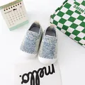 Breathable blue and white knitted mesh baby walking shoes with soft rubber sole - 11.5cm / Beige