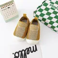Yellow breathable knit baby walking shoes with a soft sole and protective toe cap - Khaki