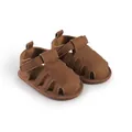 Sandali primi passi marroni in ecopelle con chiusura a strappo per neonati e bimbi - Caffè