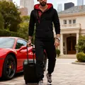 Men's stylish black tracksuit set with side-zipper hoodie and red accents. - S / Top And Bottom / Burgundy