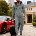 Premium men's casual gray tracksuit featuring a side zipper hoodie and matching joggers set - S / Top And Bottom / Gray