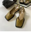 Ballerines slingback vert olive à bout carré avec bride arrière froncée confortable - 35 / Vert Avocat