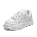 Men's stylish white chunky dad sneakers with thick platform soles and laces - 42 / White