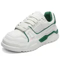 Trendy men's casual chunky sneakers in white and green with thick platform soles - 39 / White And Green