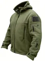 Heavyweight men's tactical outdoor warm polar fleece hooded jacket in olive green - M / Tops / Army Green