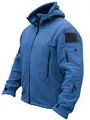 Men's outdoor blue warm fleece hooded tactical jacket with multiple zipper pockets - S / Tops / Sapphire Blue