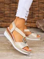 Stylish summer wedge sandals with metal ring detail and snake skin pattern texture - Snake Print