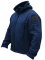Tactical style men's outdoor warm fleece hooded jacket in solid navy blue color - S / Tops / Navy Blue