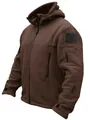 Professional brown outdoor thermal fleece hooded jacket for men featuring tactical utility pockets - Coffee