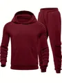 Detailansicht von burgunderfarbenem Herren-Trainingsanzug mit Faltenkapuzenpullover - S / Oberteil Und Unterteil / Burgunderrot