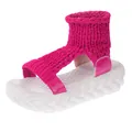 Détail de sandales compensées pour femmes en tricot fuchsia avec semelle plateforme blanche. - 35 / Rouge