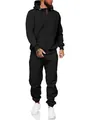 Men's slim fit black hooded zip-up tracksuit set with warm fleece lining and pockets - S / Top And Bottom / Black