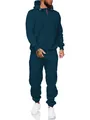 Men's slim fit fleece zip-up hoodie and jogger tracksuit set in dark teal - S / Top And Bottom / Navy Blue
