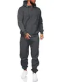 Men's slim fit fleece tracksuit set with zip-up hoodie and joggers in dark grey melange - S / Top And Bottom / Dark Gray