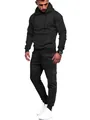 Men's black tracksuit set with pleated sleeve hoodie and matching cargo joggers - S / Top And Bottom / Black