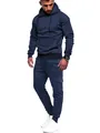 Men's navy blue tracksuit set with pleated raglan sleeve hoodie and cargo jogger pants. - S / Top And Bottom / Navy Blue