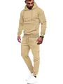 Men's athletic khaki tracksuit set featuring a hoodie with pleated shoulder and sleeve details - S / Top And Bottom / Khaki