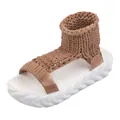 Sandales compensées en tricot marron pour femmes avec semelle tressée blanche - 35 / Marron