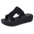 Sandales à plateforme noires pour femmes avec bride en tricot tissé et semelle épaisse - 35 / Pantoufle / Noir