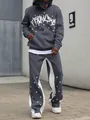 Survêtement streetwear gris pour hommes avec imprimés étoiles et empiècements blancs - S / Haut Et Bas / Gris foncé