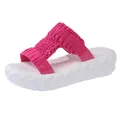 Sandales compensées pour femmes avec tige tissée magenta et semelle épaisse blanche - 35 / Pantoufle Rouge