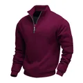 Men's premium quarter-zip sweatshirt with stand collar in solid burgundy warm fleece - Burgundy