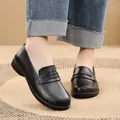 Elegant and comfortable black soft leather loafers for women, flat non-slip everyday shoes - 36 / Black