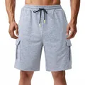 Men's heavy cotton loose fit cargo shorts in heather gray featuring multiple utility pockets - Light Gray