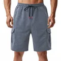 Premium men's grey heavy weight cargo shorts with multi-pockets and drawstring waist - Dark Gray