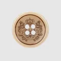 Klassischer beiger Harnstoffharzknopf mit detaillierter Löwenwappen-Heraldik für Kleidung - Khaki