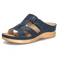 Detailed side view of navy blue women's wedge sandals with cutout straps and comfy sole - 35 / Dark Blue