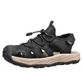 Profil latéral d'une sandale de sport d'extérieur noire et beige avec lacets élastiques - 38 / Sandales d'Extérieur (89368) / Noir