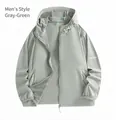 Men's lightweight ice silk sun protection jacket in grey-green with hood and UPF 100+ rating. - 3XL / Tops / Men's Grayish Green