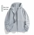 Detail view of light gray ice silk sun protection jacket for men with hood and zipper - L / Tops / Men's Light Grey