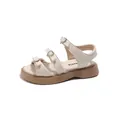Sandalias crema para niñas con hebillas de corazón y lazos, suela blanda - Blanco Roto